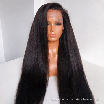 Wholesale Yaki Kinky Straight Hd Full Lace Frontal Wig Raw Brazilian Virgin Human Hair Transparent Swiss Lace Front Wig Vendor